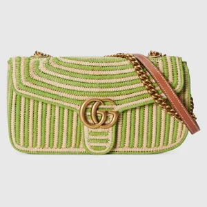 GUCCI GG Marmont Small Shoulder Bag - Light Green Straw Effect