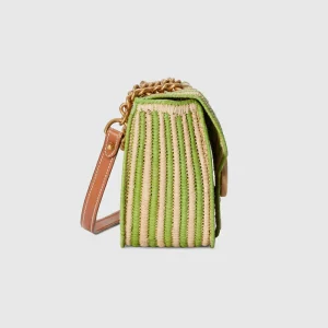 GUCCI GG Marmont Small Shoulder Bag - Light Green Straw Effect