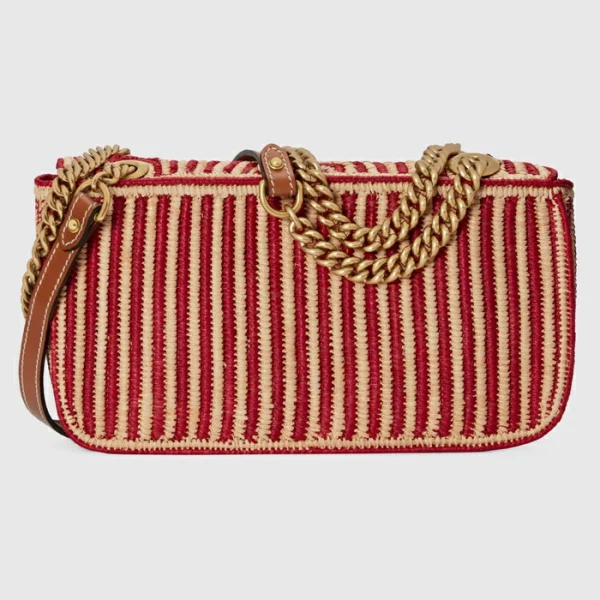 GUCCI GG Marmont Small Shoulder Bag - Red Straw Effect