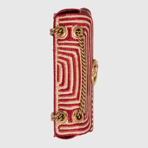 GUCCI GG Marmont Small Shoulder Bag - Red Straw Effect