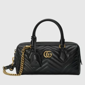 GUCCI GG Marmont Small Top Handle Bag - Black Leather