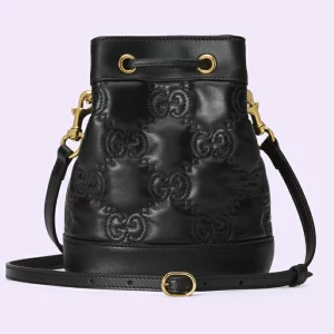GUCCI GG Matelassé Bucket Bag - Black Leather