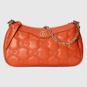 GUCCI GG Matelassé Handbag - Orange Leather