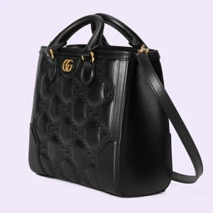 GUCCI GG Matelassé Mini Top Handle Bag - Black Leather