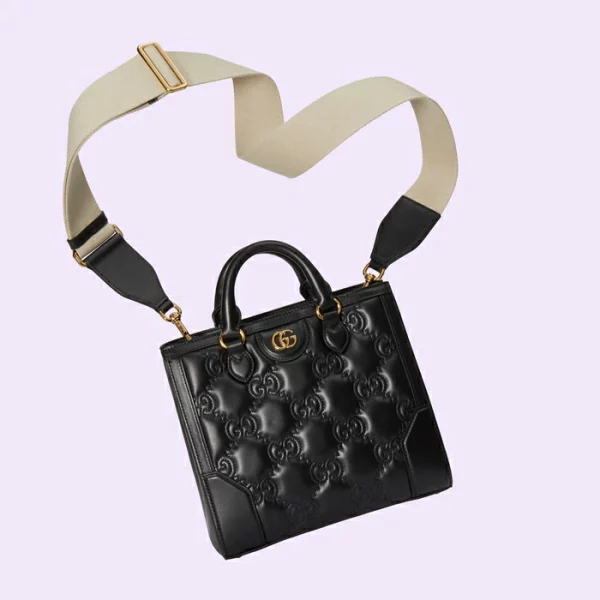 GUCCI GG Matelassé Mini Top Handle Bag - Black Leather