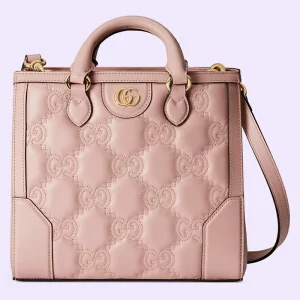 GUCCI GG Matelassé Mini Top Handle Bag - Pink Leather