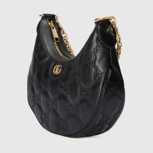 GUCCI GG Matelassé Small Shoulder Bag - Black Leather