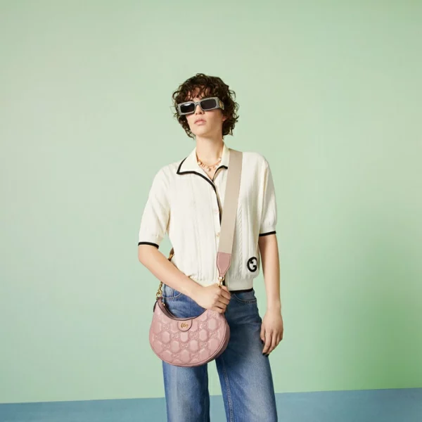 GUCCI GG Matelassé Small Shoulder Bag - Pink Leather