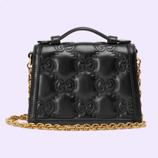 GUCCI GG Matelassé Small Top Handle Bag - Black Leather