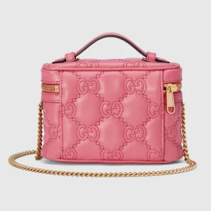 GUCCI GG Matelassé Top Handle Mini Bag - Pink Leather
