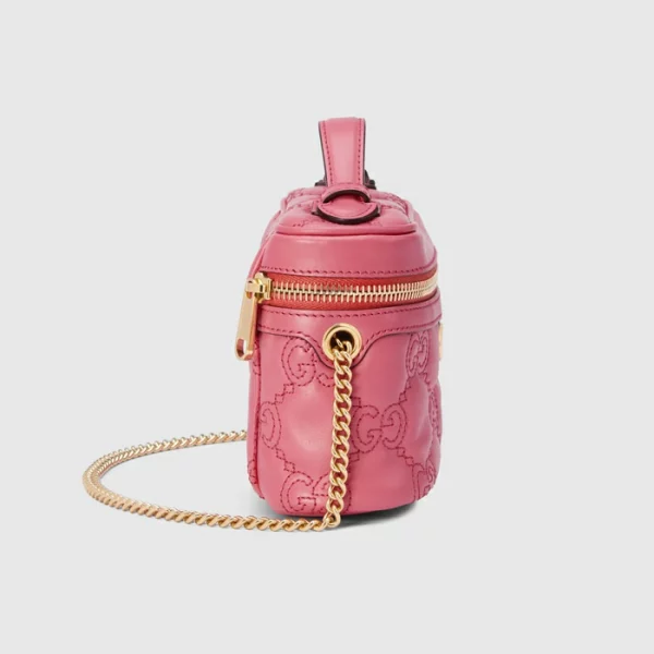 GUCCI GG Matelassé Top Handle Mini Bag - Pink Leather