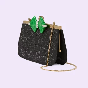 GUCCI GG Moire Fabric Handbag With Bow - Black