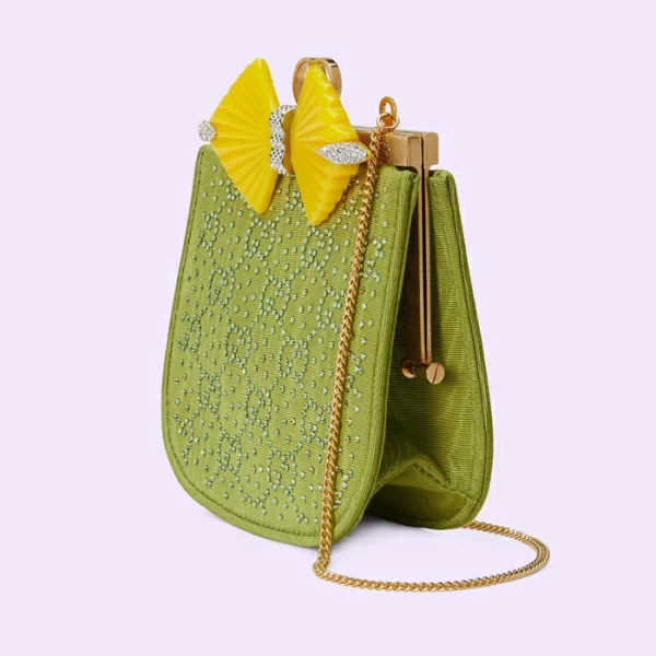GUCCI GG Moire Fabric Handbag With Bow - Green