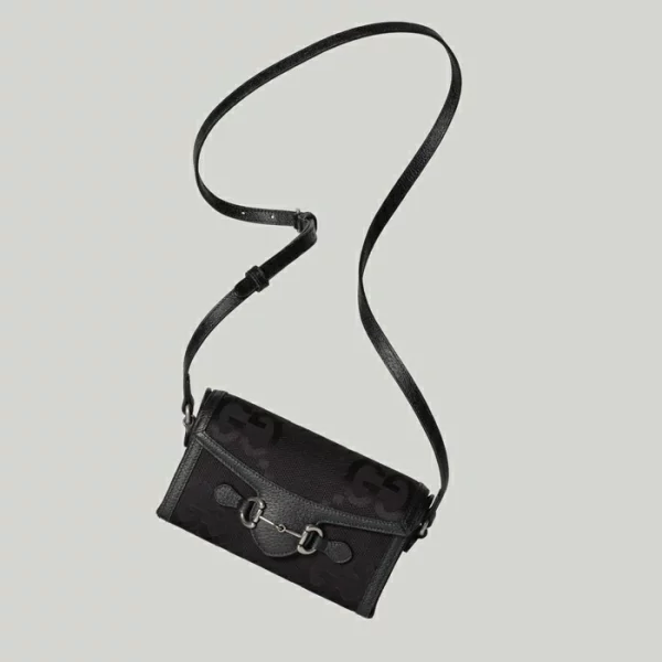 GUCCI Horsebit 1955 Jumbo GG Mini Bag - Black Canvas