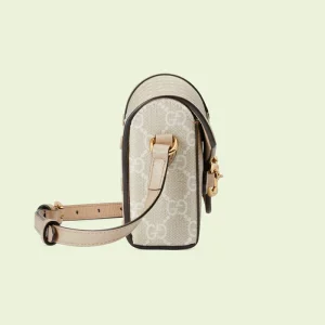 GUCCI Horsebit 1955 Mini Bag - Beige And White Gg Supreme