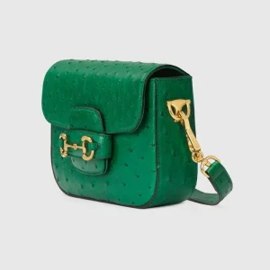 GUCCI Horsebit 1955 Ostrich Mini Bag - Green