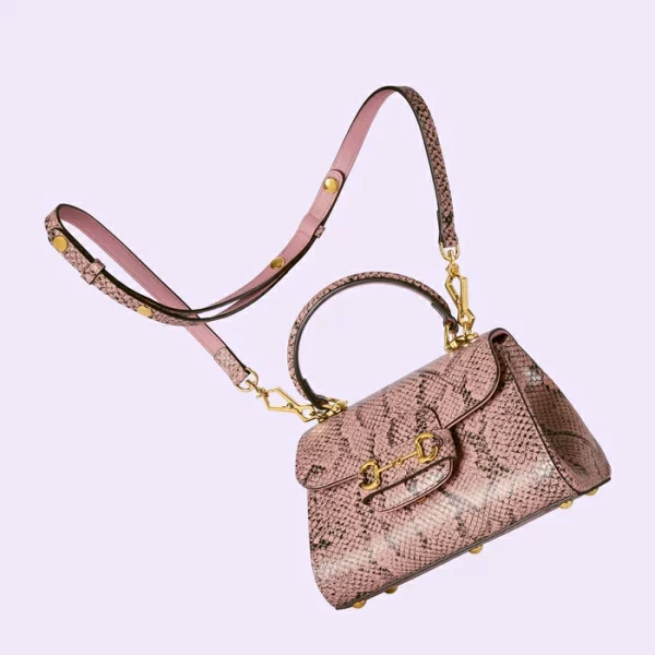 GUCCI Horsebit 1955 Python Top Handle Bag - Pink
