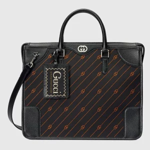 GUCCI Interlocking G Jacquard Briefcase - Black And Orange Fabric