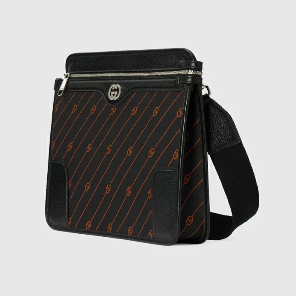 GUCCI Interlocking G Jacquard Messenger Bag - Black And Orange Fabric