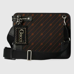 GUCCI Interlocking G Jacquard Messenger Bag - Black And Orange Fabric