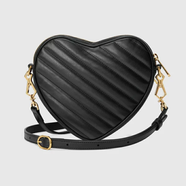 GUCCI Interlocking G Mini Heart Shoulder Bag - Black Leather