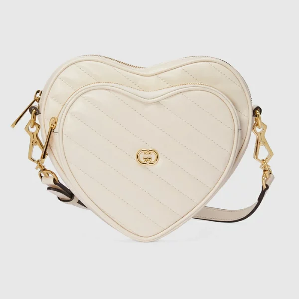 GUCCI Interlocking G Mini Heart Shoulder Bag - White Leather
