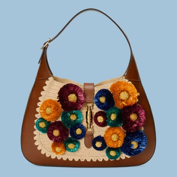 GUCCI Jackie 1961 Medium Shoulder Bag With Appliqué - Brown Leather