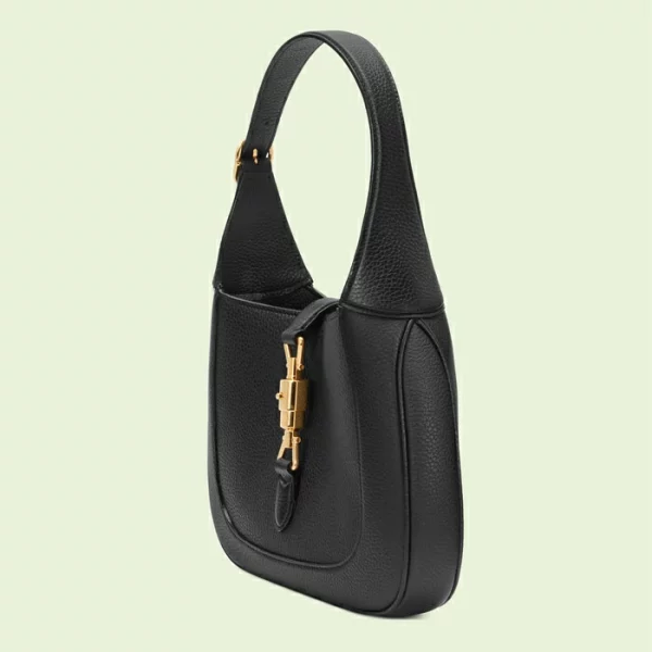 GUCCI Jackie 1961 Small Natural Grain Bag - Black Leather