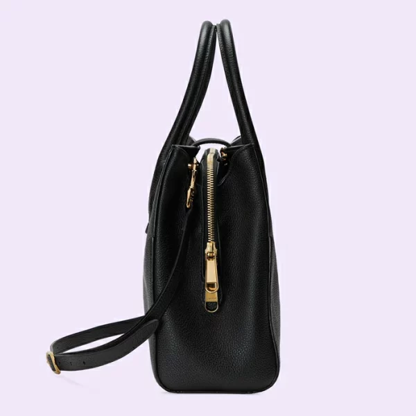 GUCCI Jackie 1961 Small Natural Grain Tote - Black Leather