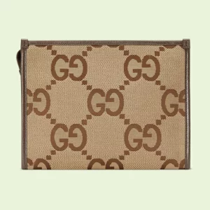 GUCCI Jumbo GG Pouch - Camel And Ebony Gg Canvas