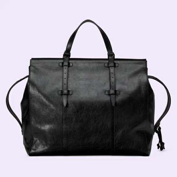 GUCCI Large Tote Bag With Tonal Double G - Black Leather