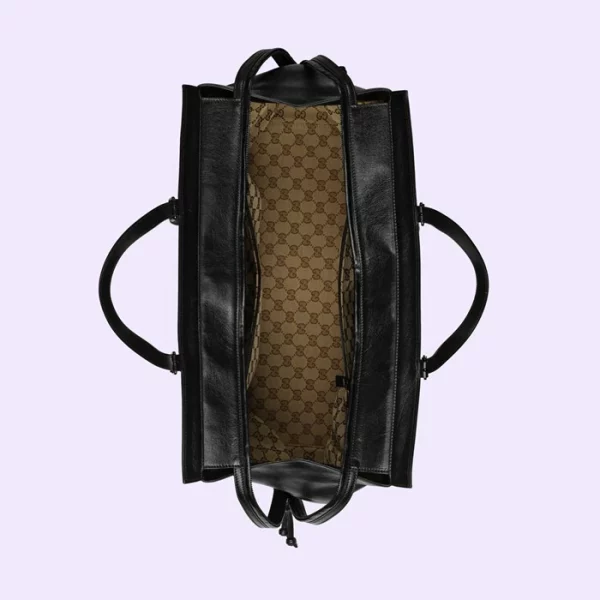 GUCCI Large Tote Bag With Tonal Double G - Black Leather