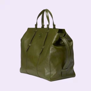 GUCCI Large Tote Bag With Tonal Double G - Forest Green Leather