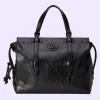 GUCCI Medium Tote Bag With Tonal Double G - Black Leather