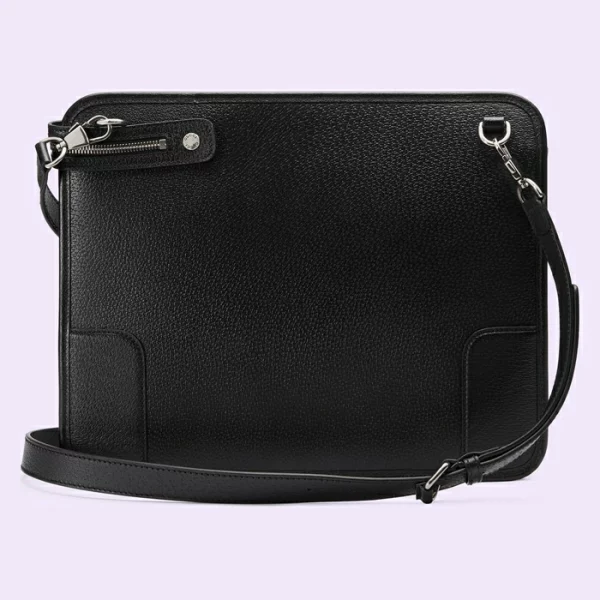 GUCCI Messenger Bag With Interlocking G - Black Leather