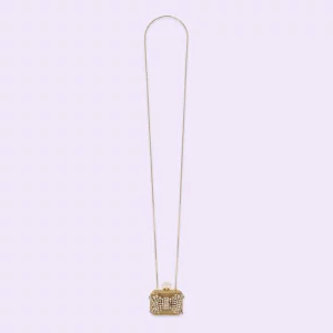 GUCCI Metal Mini Handbag With Crystal Bow - Gold-Toned