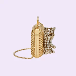 GUCCI Metal Mini Handbag With Crystal Bow - Gold-Toned