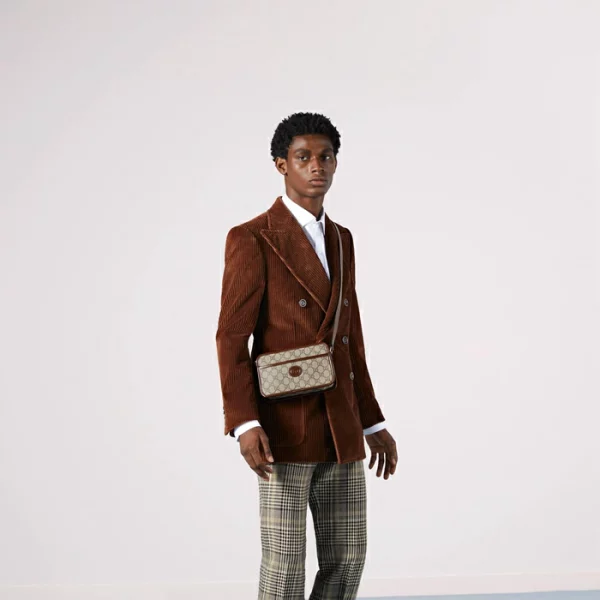 GUCCI Mini Bag With Interlocking G - Gg Supreme And Brown Leather