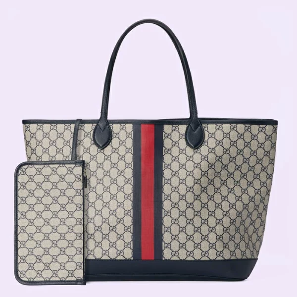 GUCCI Ophidia GG Large Tote Bag - Beige And Blue Supreme