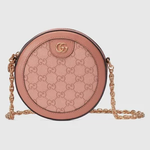 GUCCI Ophidia GG Mini Round Shoulder Bag - Pink Canvas