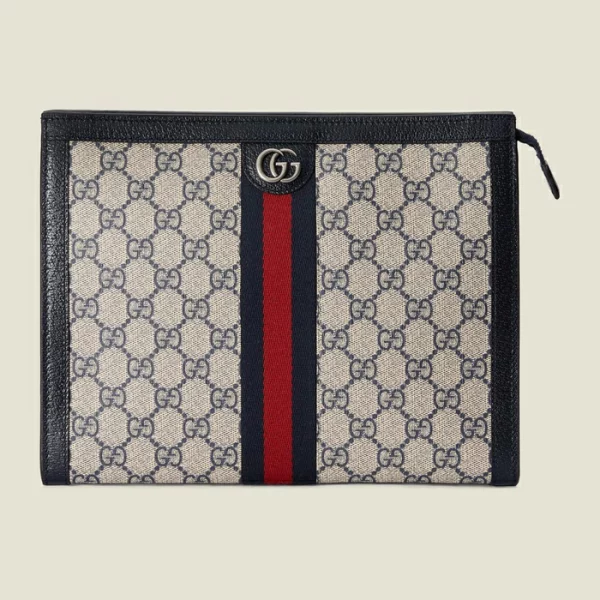 GUCCI Ophidia GG Pouch - Beige And Blue Supreme