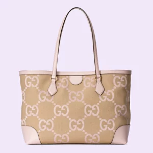 GUCCI Ophidia Jumbo GG Medium Tote - Camel And Pink Canvas