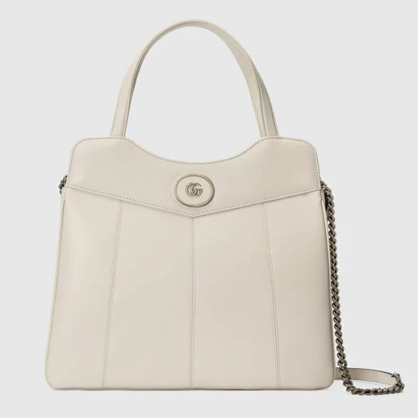 GUCCI Petite GG Medium Tote Bag - White Leather