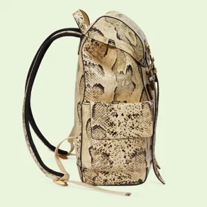 GUCCI Python Backpack With Double G - Beige And Black