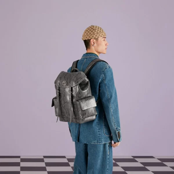 GUCCI Python Backpack With Double G - Dark Grey And Black