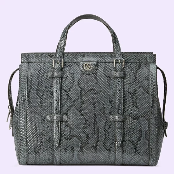 GUCCI Python Medium Tote Bag With Double G - Grey