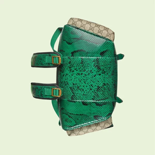GUCCI Python Trim Backpack With Double G - Beige And Emerald Green