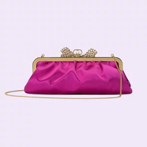 GUCCI Satin Handbag With Bow - Fuchsia