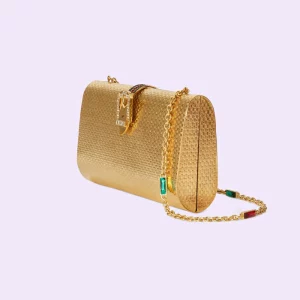 GUCCI Small Shoulder Bag With Crystal Buckle - Gold Metal