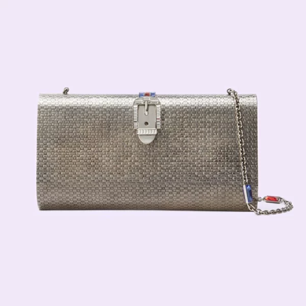 GUCCI Small Shoulder Bag With Crystal Buckle - Silver Metal